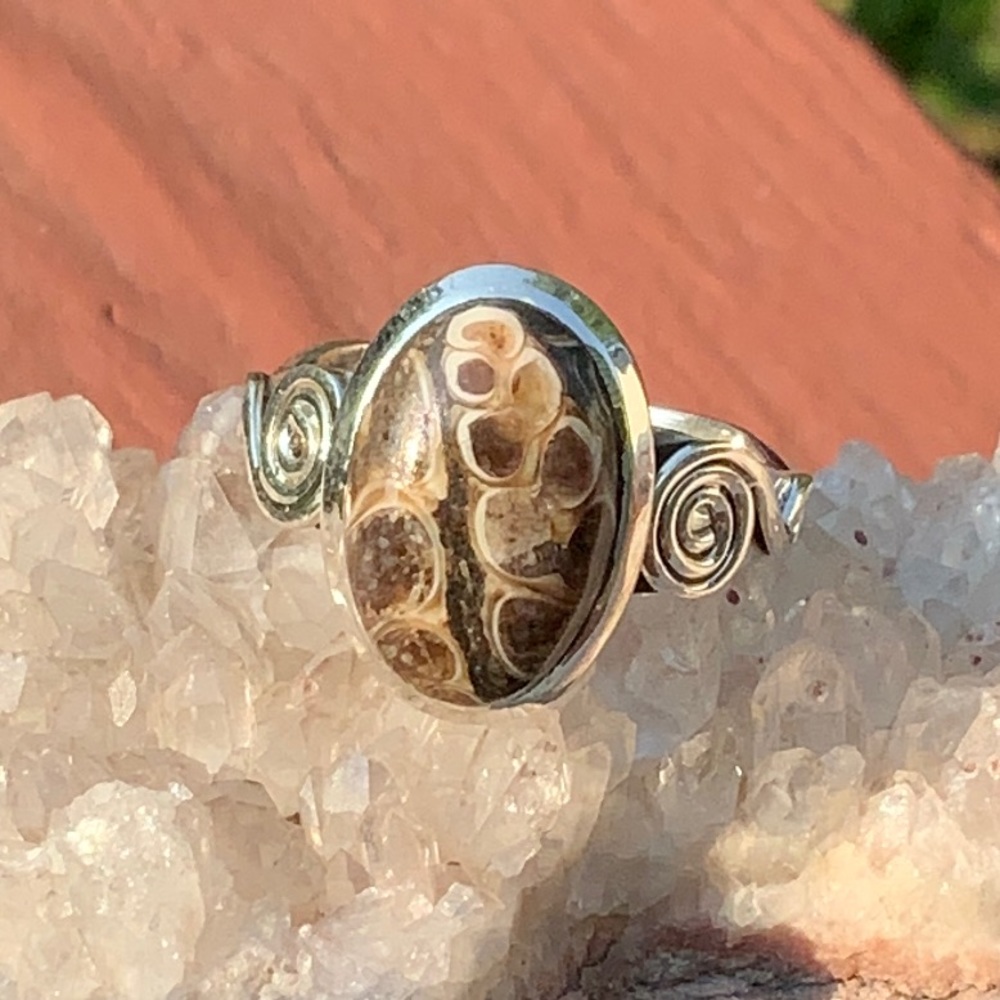 BOUTIQUE TURTELLA JASPER 925 SILVER RING, SIZE 8.5